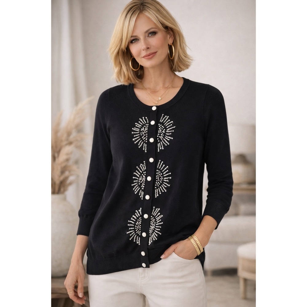 Vintage Anthropologie HWR Embroidered‎ Cardigan Black Button Up Sweater